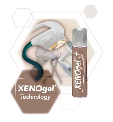 XENOgel Technology Grafik mit brauner XENOgel Flasche
