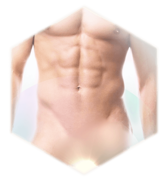 Mann frontal nackt haarfrei Intimbereich
